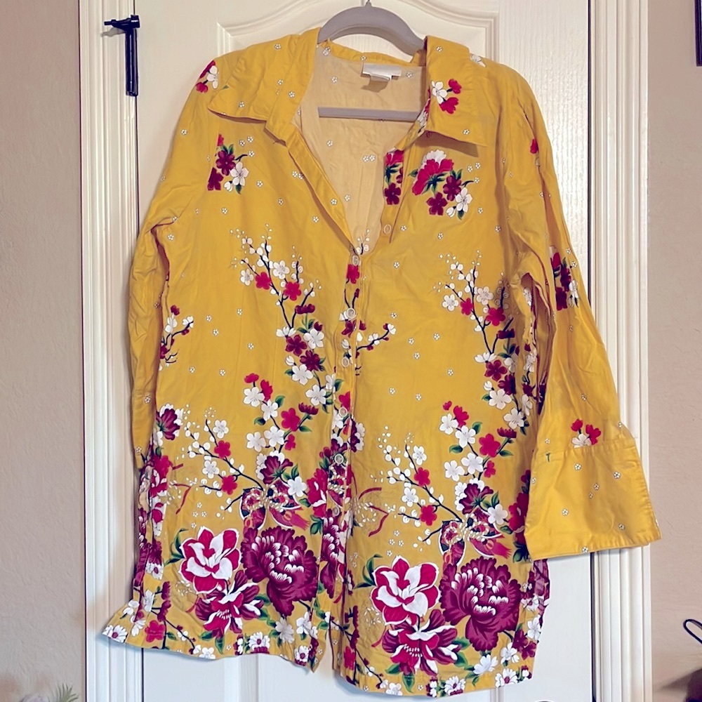 Soft Surroundings yellow floral cotton tunic 1X
